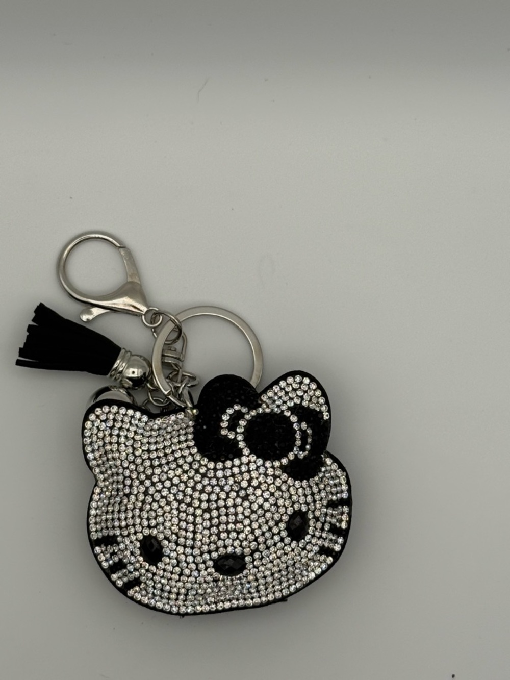 Crystal Hello Kitty-Inspired Black Keychain Charm